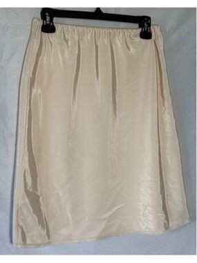 VTG Farr West Beige Satin Half Slip Medium Lace Trim Skirt Lingerie Coquette USA